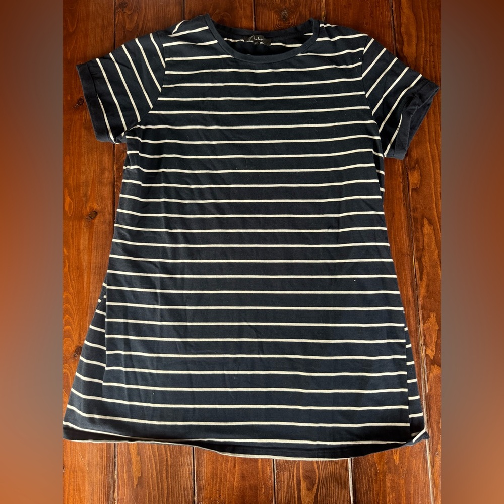 Lulus Navy & Cream Striped Short Sleeve Dress